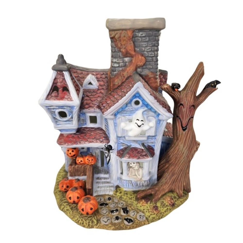 Halloween Haunted House Ghosts Tealight Spooky Ceramic Decor PartyLite READ